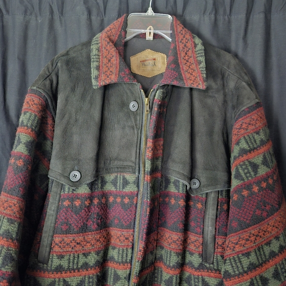 WoolRich Tribal Print wool and leather Jacket Size XL Unisex VINTAGE - Picture 3 of 10